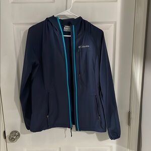 Columbia Navy Blue windbreaker with Teal Accents